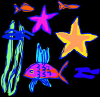 child's drawing of underwater creatures