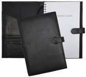 inside and outside view of Forever journal with black leather cover