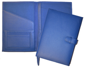 blue refillable leather journal inside and outside view