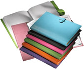 leather covered journals in a range of bright colors