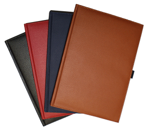 black, red, navy, terra cotta pebble-grain ultrahyde writing journals