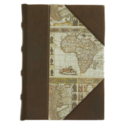 leather and paper journal with antique map motif