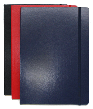 black, navy and red large bound journal books with elastic closures
