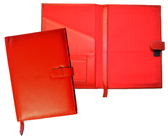 red reillable leather journal