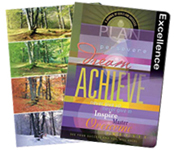 soft cover journal with "Achieve" and other with "Four Seasons" theme